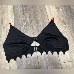 Forest Ink Black Crop Top with Red Straps